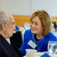 Seymour Padnos talking with Donna Brooks at the Foundation Annual Meeting